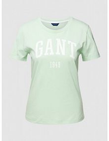 T-shirt z bawełny z nadrukiem z logo Gant turkusowy damski EAN 4200670