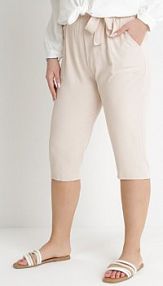 Jasnobeżowe szorty z Nogawką za Kolano z Gumką w Pasie i Wiązaniem Gentria bh forever damskie