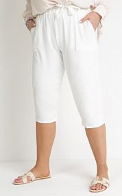 Białe szorty z Nogawką za Kolano z Gumką w Pasie i Wiązaniem Gentria bh forever damskie