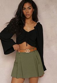 Ciemnozielone Spódnicospodnie z Gumką w Talii i Paskiem z Imitacji Skóry Aiva Renee