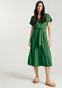 Sukienka midi z lnem Reserved zielona 2381T-77X
