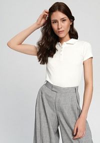 Koszulka polo Sinsay beżowa damska 5196F-01X