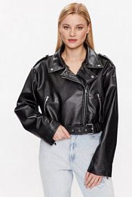 Kurtka skórzana Gina Tricot czarna damska Z imitacji skóry