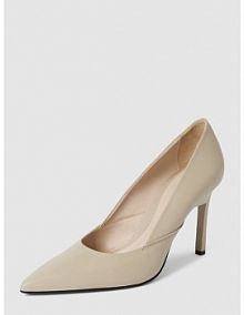 Czółenka ze skóry ze szpiczastym noskiem Calvin Klein beżowe EAN HW0HW01769