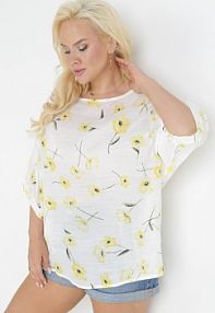 Biało-Żółta bluzka z Krótkim Rękawem w Kwiaty Neitta sweet lady damska
