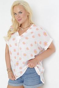 Biało-Różowa bluzka w Rustykalnym Stylu w Kwiaty Aldora Born2Be damska