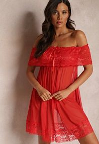 Czerwona Koronkowa koszula nocna z Majtkami Typu Stringi Aubina Renee