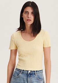 T-shirt slim fit Reserved żółty damski 5289V-10X