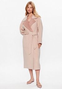 Płaszcz Calvin Klein różowy damski Wełniany