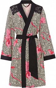 Szlafrok kimono z dzianiny shirtowej z koronką  damski Bonprix