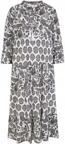 Długa sukienka z bawełny kreszowanej z kieszeniami i rękawami 3/4  Bonprix