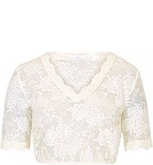 Krótka bluzka koronkowa w ludowym stylu, z guzikiem  damska Bonprix