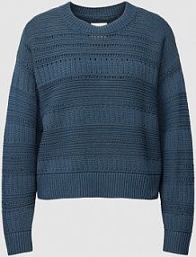 Sweter z dzianiny z dodatkiem lnu model Ajour Part Two granatowy damski EAN 30307876