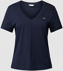 T-shirt z prążkowanym dekoltem w serek Gant granatowy damski EAN 4200750