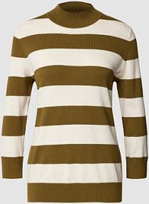 Sweter z dzianiny ze wzorem w paski montego oliwkowy damski EAN 2868505604