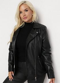Czarna Kurtka ramoneska z Imitacji Skóry Azzarella metro five