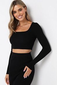 Czarna Wiskozowa bluzka o Krótkim Fasonie z Długim Rękawem i Kwadratowym Dekoltem Taraneve jus de pom damska
