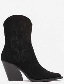 Czarne kowbojki Botki na Stożku z Delikatnym Haftem Krisvare Renee