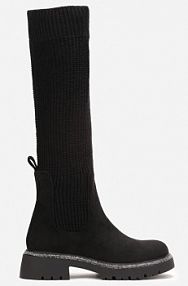 Czarne kozaki w Cyrkonie z Elastyczną Cholewką przed Kolano Jeanlli Renee damskie