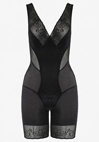 Czarne Modelujące body z Koronkowymi Wstawkami Tisella Renee