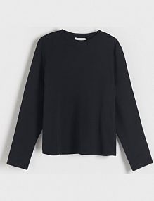 Longsleeve z merceryzowanej bawełny Reserved czarny damski 9467H-99X