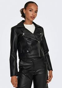 Kurtka skórzana JDY czarna damska Z imitacji skóry