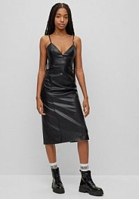 Sukienka skórzana HUGO czarna Z imitacji skóry