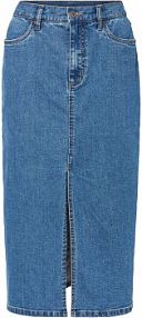 Długa spódnica dżinsowa z rozcięciem, z materiału Positive Denim #1 Fabric  Bonprix