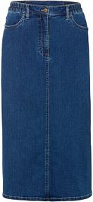 Spódnica dżinsowa midi ze stretchem, lekko rozkloszowana, z wygodnym paskiem  Bonprix