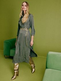 Oliwkowa sukienka typu szmizjerka długości midi TARANKO