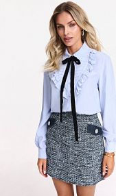 Błękitna koszula z żabotem TARANKO damska