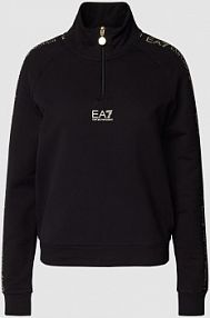 Sweter z dzianiny dresowej z kołnierzem zapinanym model TRAIN EA7 Emporio Armani czarny damski EAN 6RTM08.TJPLZ