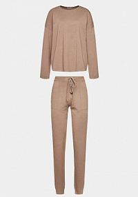 Spodnie eleganckie Selmark brązowe damskie Komplet sweter i  materiałowe