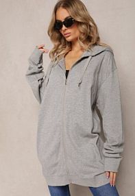 Szara bluza Oversize z Kapturem i Zapięciem na Suwak Bilende Renee damska