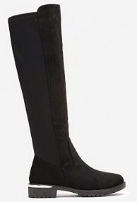 Czarne kozaki na Płaskim Obcasie z Cholewką do Kolana Navella Renee damskie