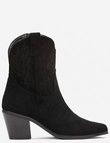 Czarne Botki kowbojki z Haftem na Stożku Pomna Renee