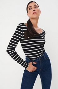 Bluzka basic w paski Mohito czarna damska