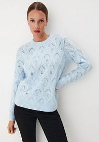 Sweter z ozdobnym splotem Mohito niebieski damski