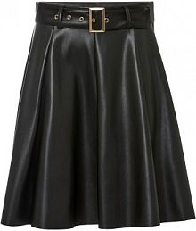 Spódnica skater ze sztucznej skóry z paskiem  Bonprix