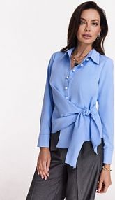 Błękitna koszula z wiązaniem i perłowymi guzikami TARANKO damska