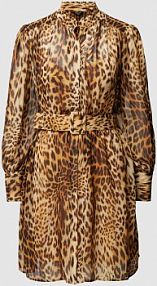 Sukienka koszulowa ze zwierzęcym nadrukiem model SPELLBOUND CHEMISIER Marciano Guess brązowa EAN 3YGK407068Z