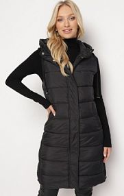 Czarna Długa Pikowana kamizelka Zapinana na Napy i Suwak Ishtar bh forever damska