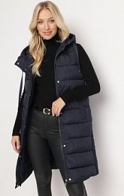 Granatowa Długa Pikowana kamizelka Zapinana na Napy i Suwak Ishtar bh forever damska