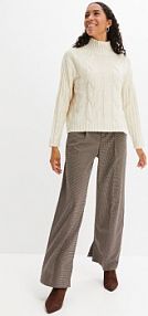 Spodnie w kratę, z zakładkami poniżej talii i odpinanym łańcuszkiem  damskie Bonprix