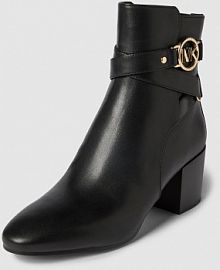 Sztyblety skórzane z aplikacją z logo MICHAEL Michael Kors czarne damskie EAN 40F2ROME7L