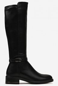 Czarne kozaki na Płaskim Obcasie Muszkieterki z Klamrą Callela Renee damskie