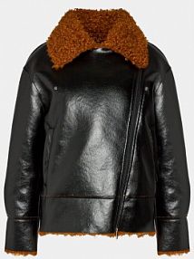 Kurtka skórzana Sisley czarna damska Z imitacji skóry