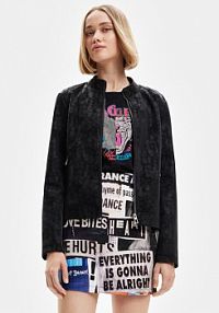 Kurtka skórzana Desigual czarna damska Z imitacji skóry