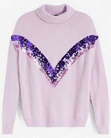 Sweter z golfem i aplikacją z cekinów  damski Bonprix