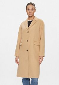Płaszcz Tommy Jeans beżowy damski Wełniany